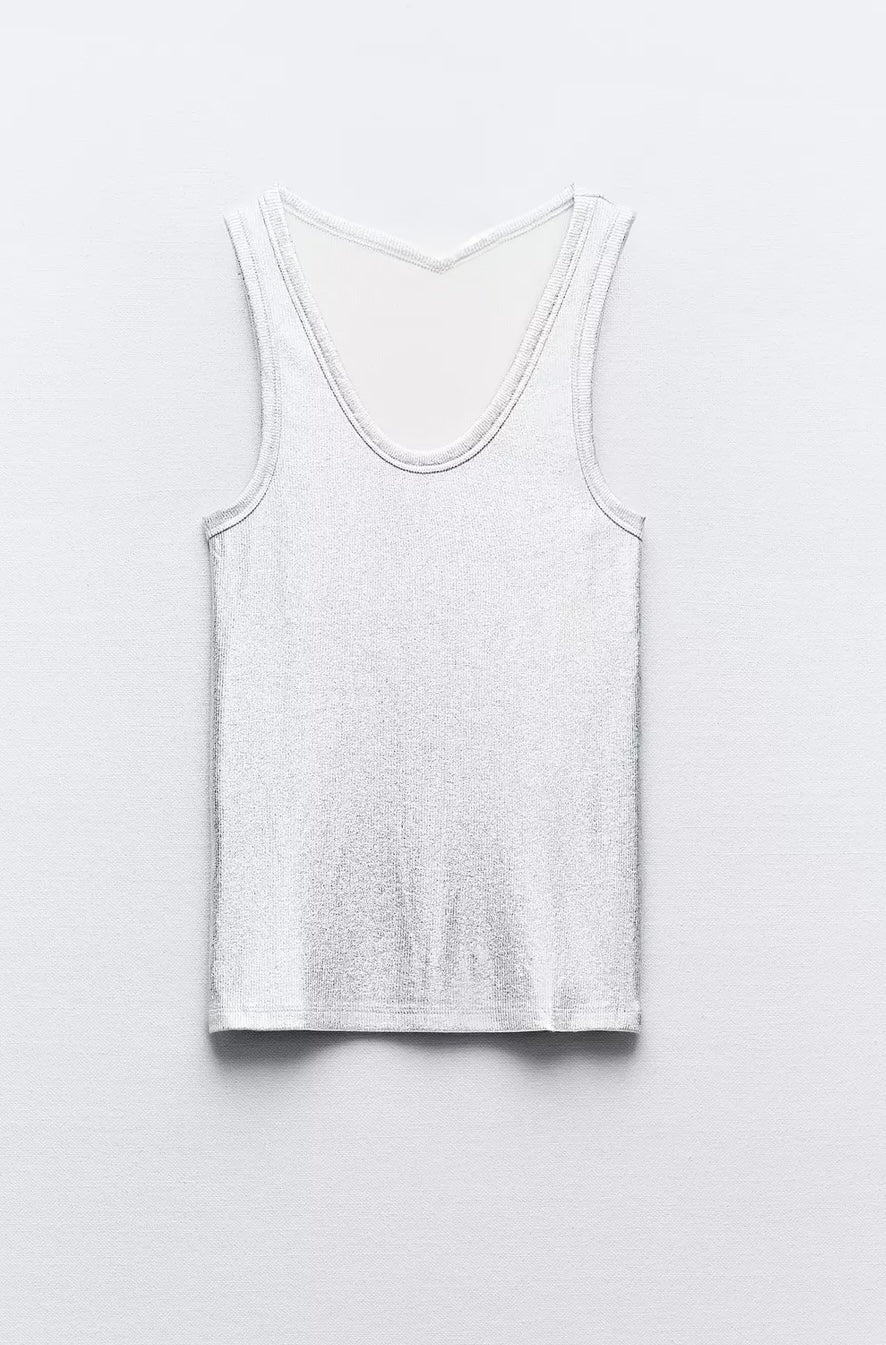 Metallic Ribbed Tank Top