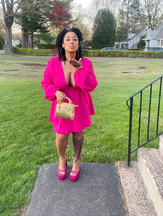 Rose Radiance Puff Sleeve Dress