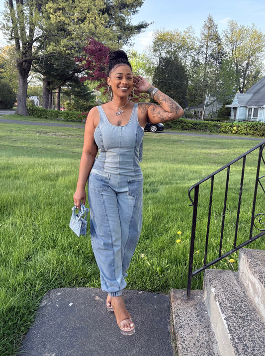 Everyday Edge Two-Tone Denim Jumpsuit