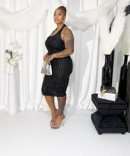 Black Ripple Midi Dress