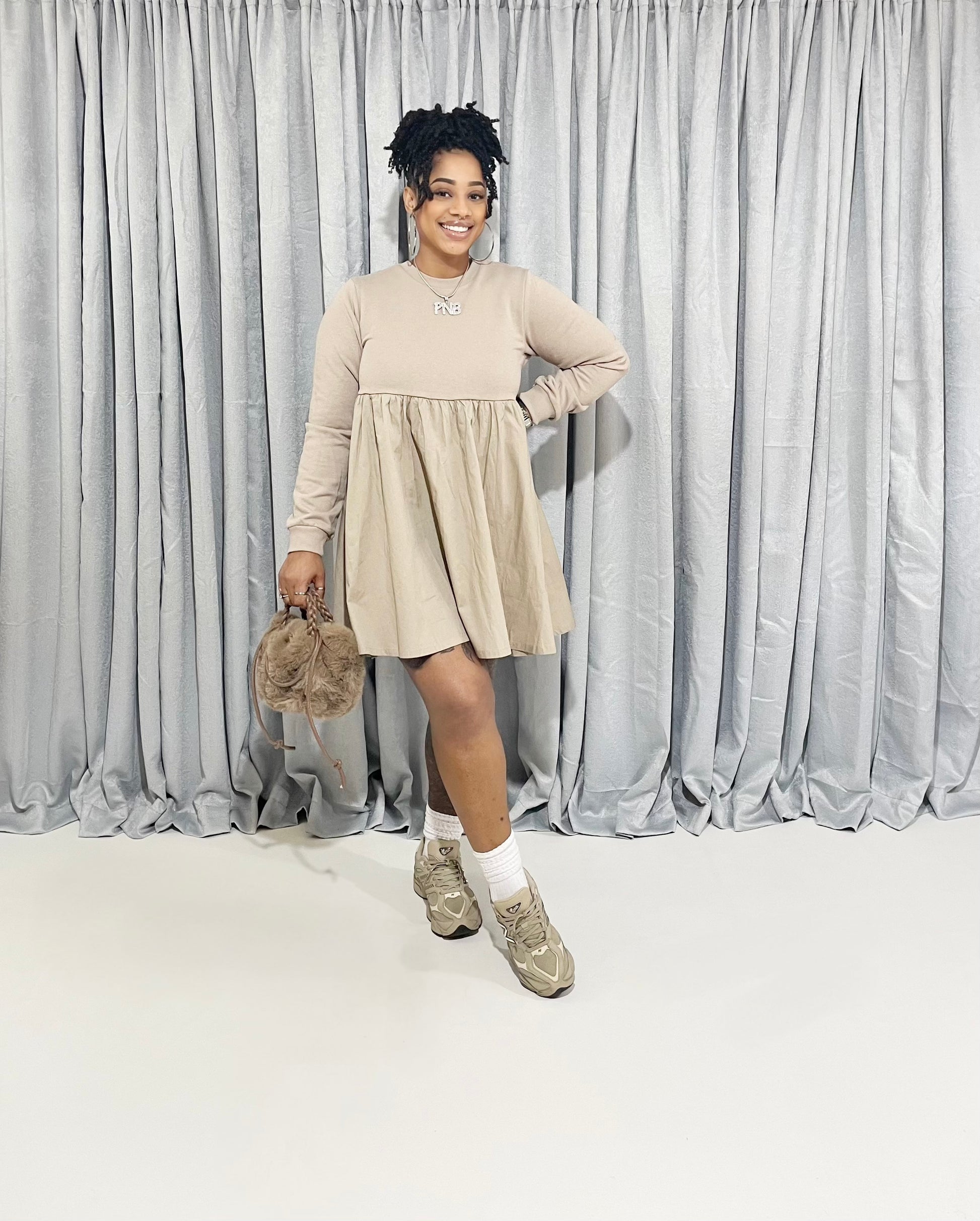 beige flare dress Plus Size Haltered Double Flare Dress