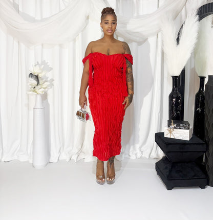 Crimson Waves Halter Maxi Dress