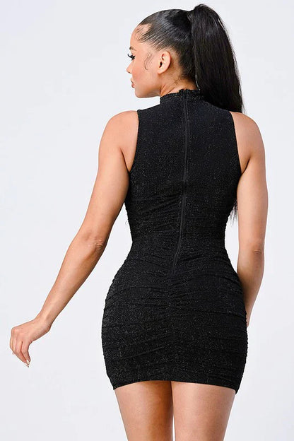 CROSS HALTER BODYCON MINI DRESS