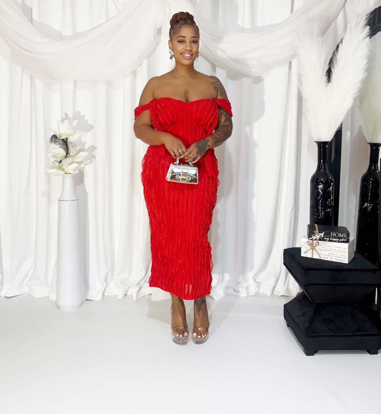 Crimson Waves Halter Maxi Dress