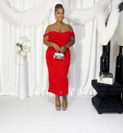 Crimson Waves Halter Maxi Dress