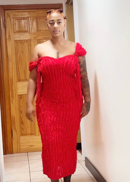 Crimson Waves Halter Maxi Dress