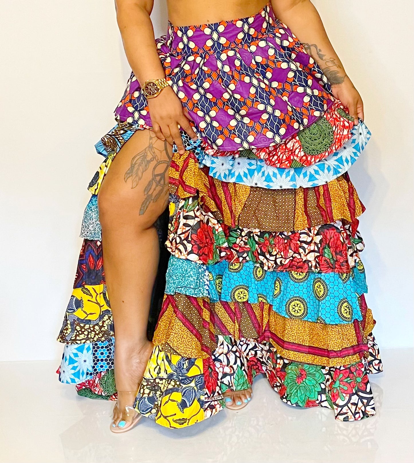 African Layers Maxi Slit Skirt