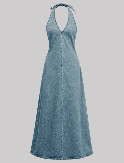 Backless Beauty Denim Maxi Dress