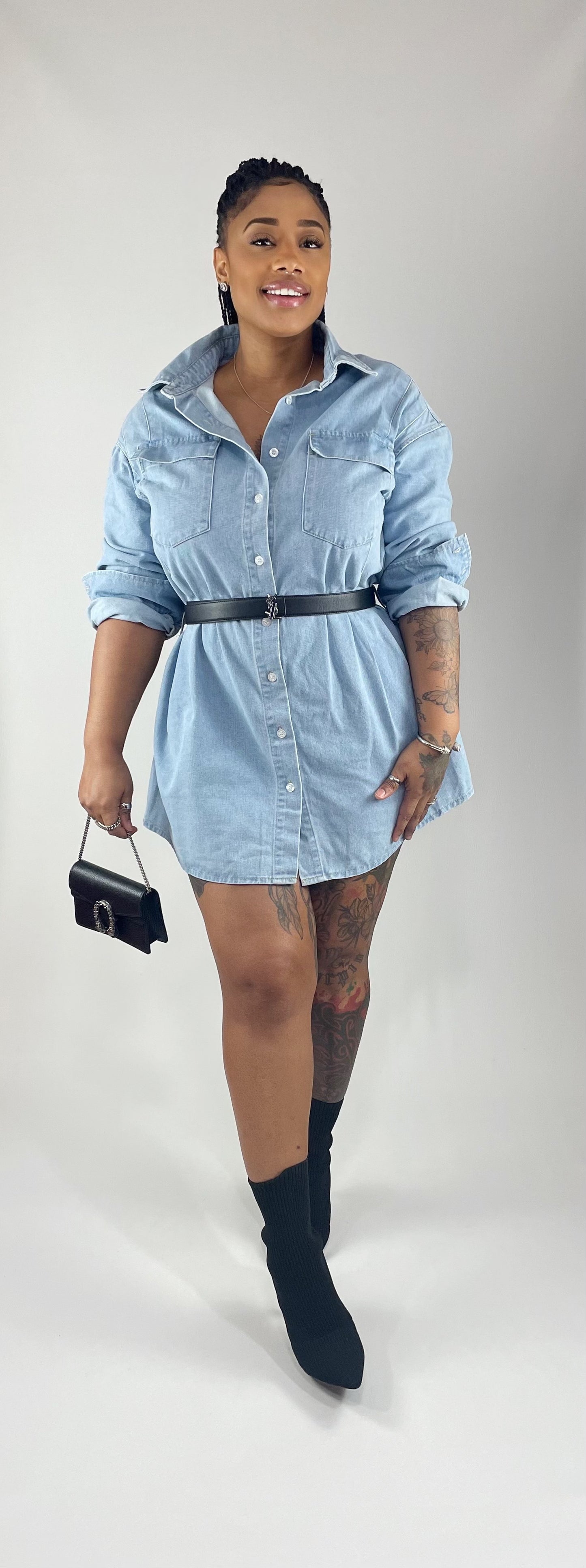 Soft Belt Denim Dress