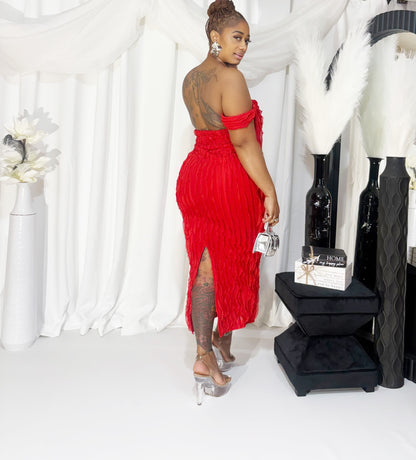 Crimson Waves Halter Maxi Dress