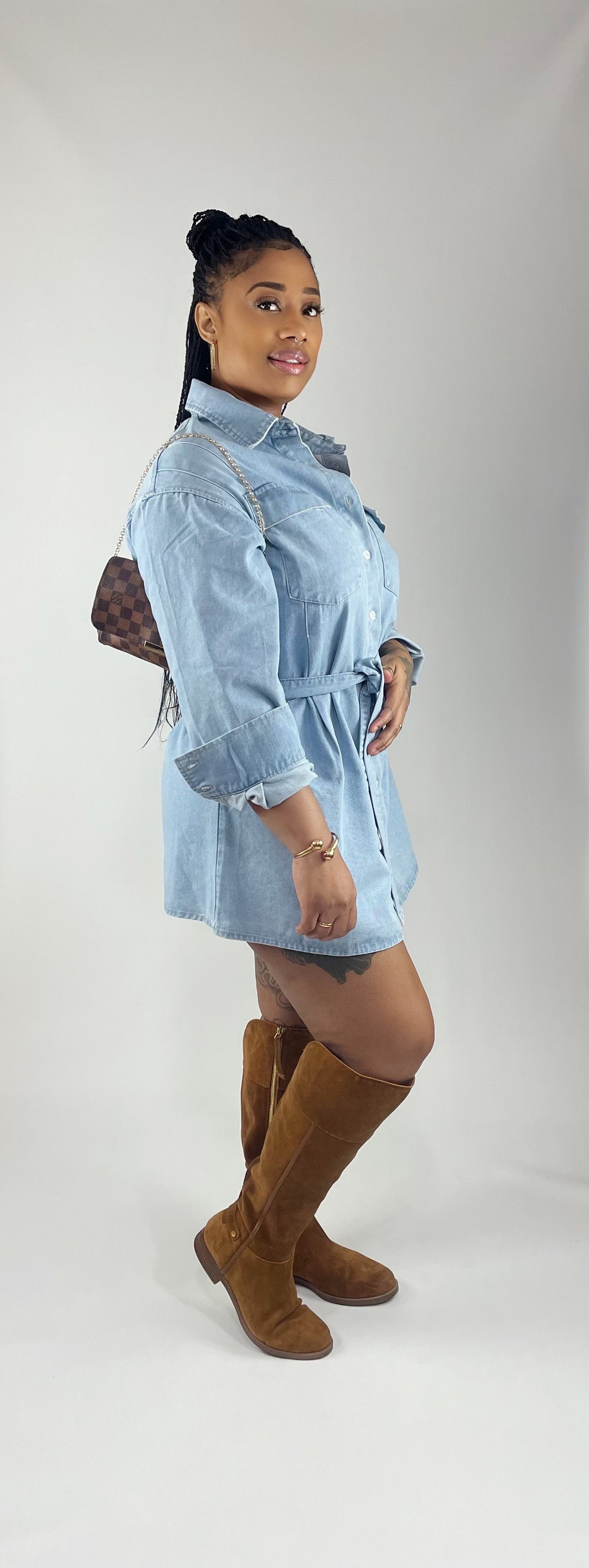 Soft Belt Denim Dress