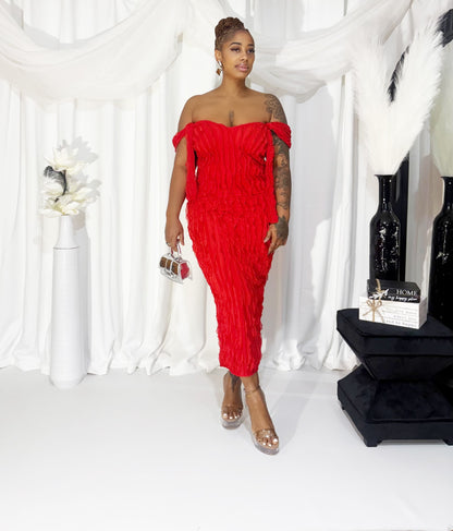 Crimson Waves Halter Maxi Dress