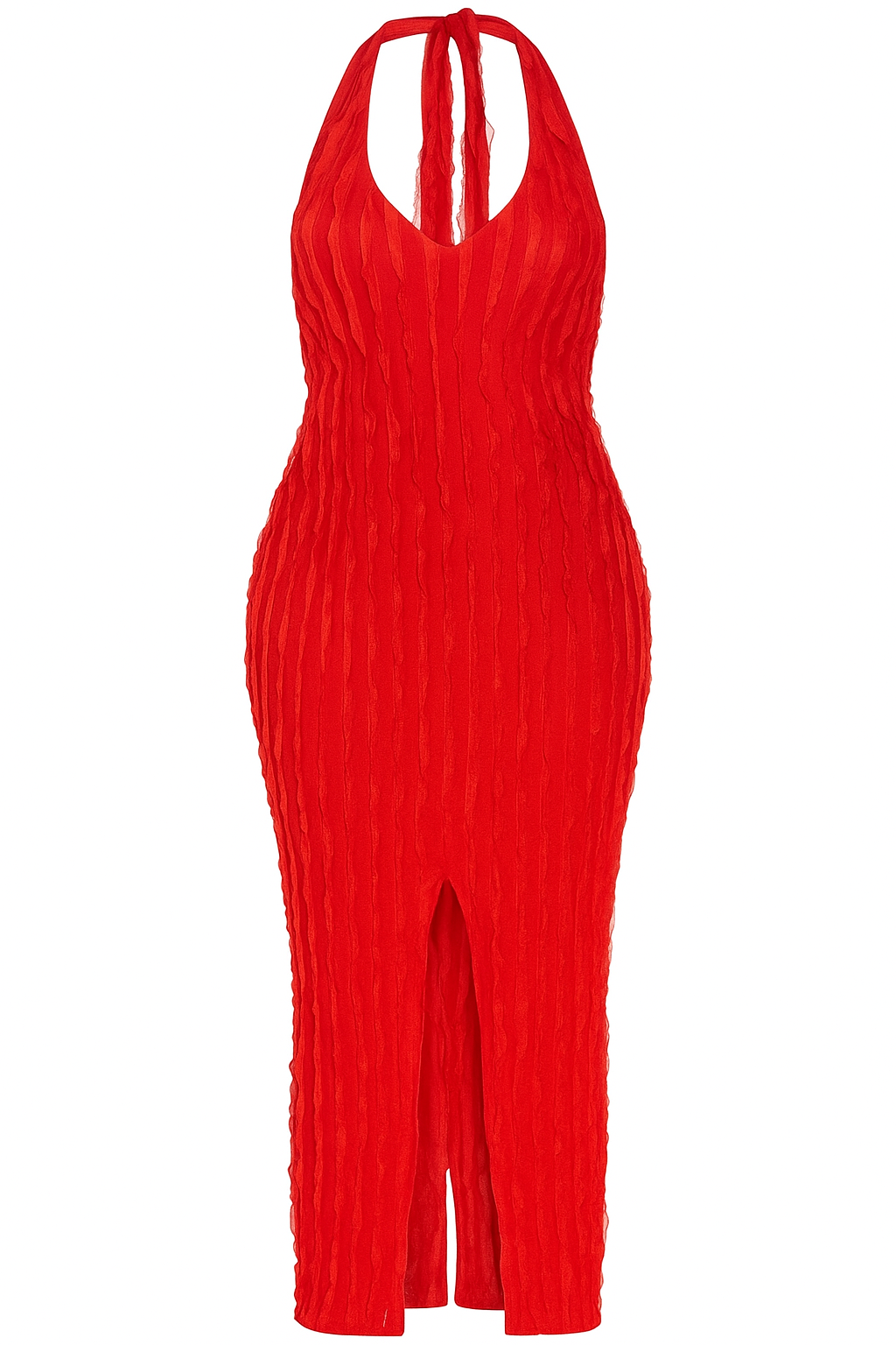 Crimson Waves Halter Maxi Dress