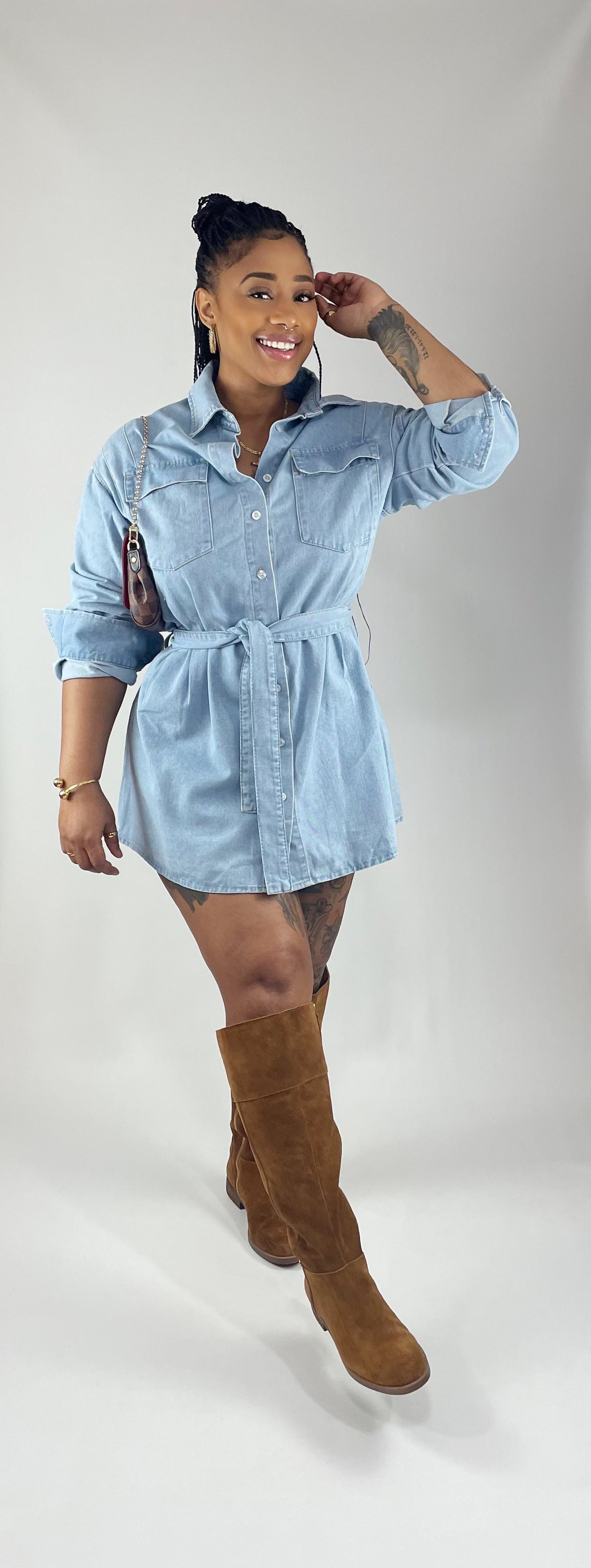 Soft Belt Denim Dress