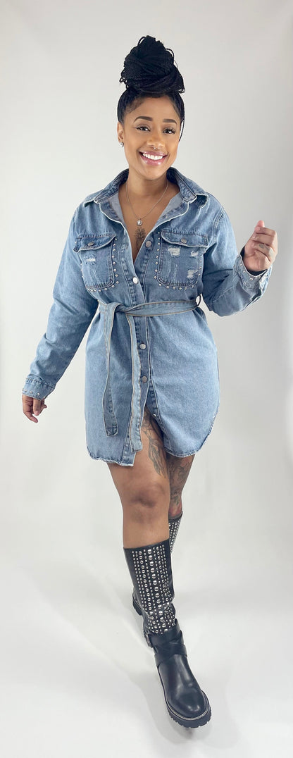 Studs Pocket Denim Dress