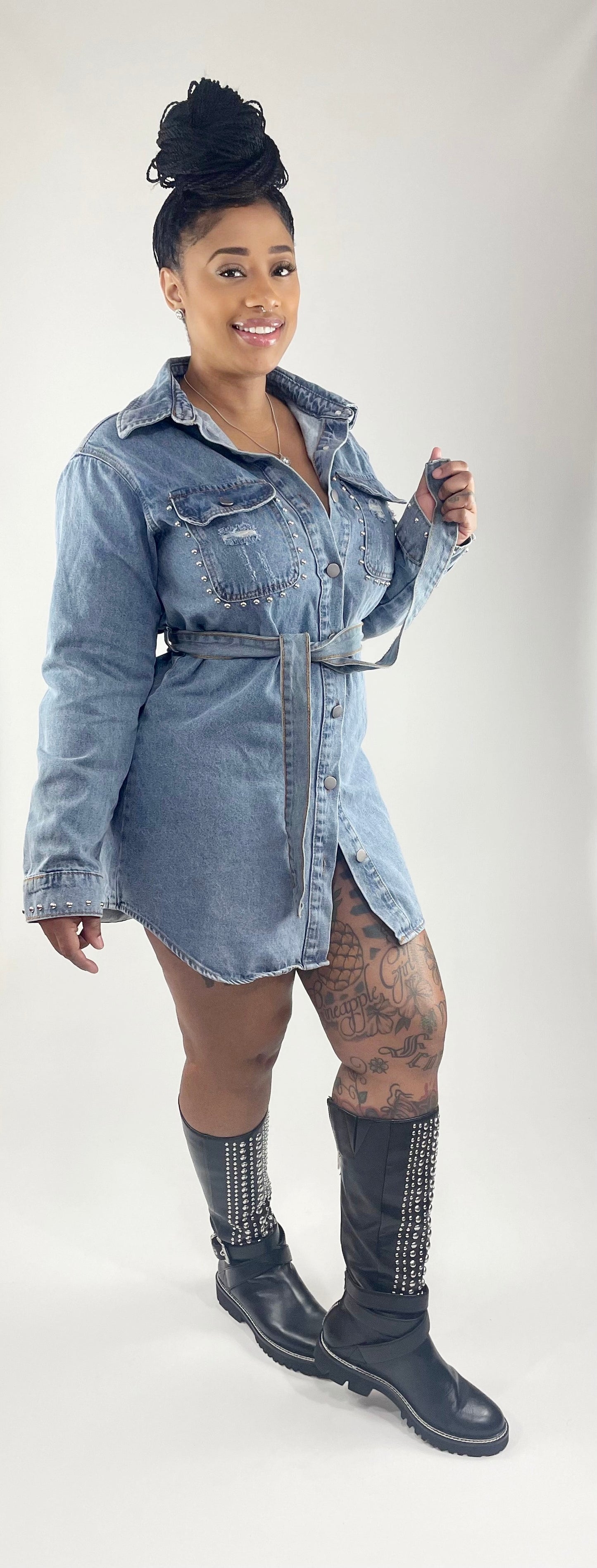 Studs Pocket Denim Dress