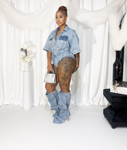 All Eyes On Me Denim Romper