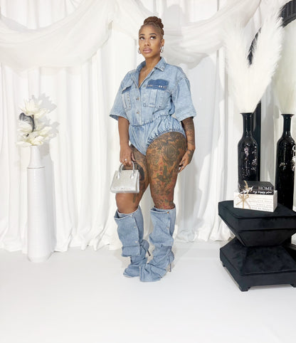 All Eyes On Me Denim Romper