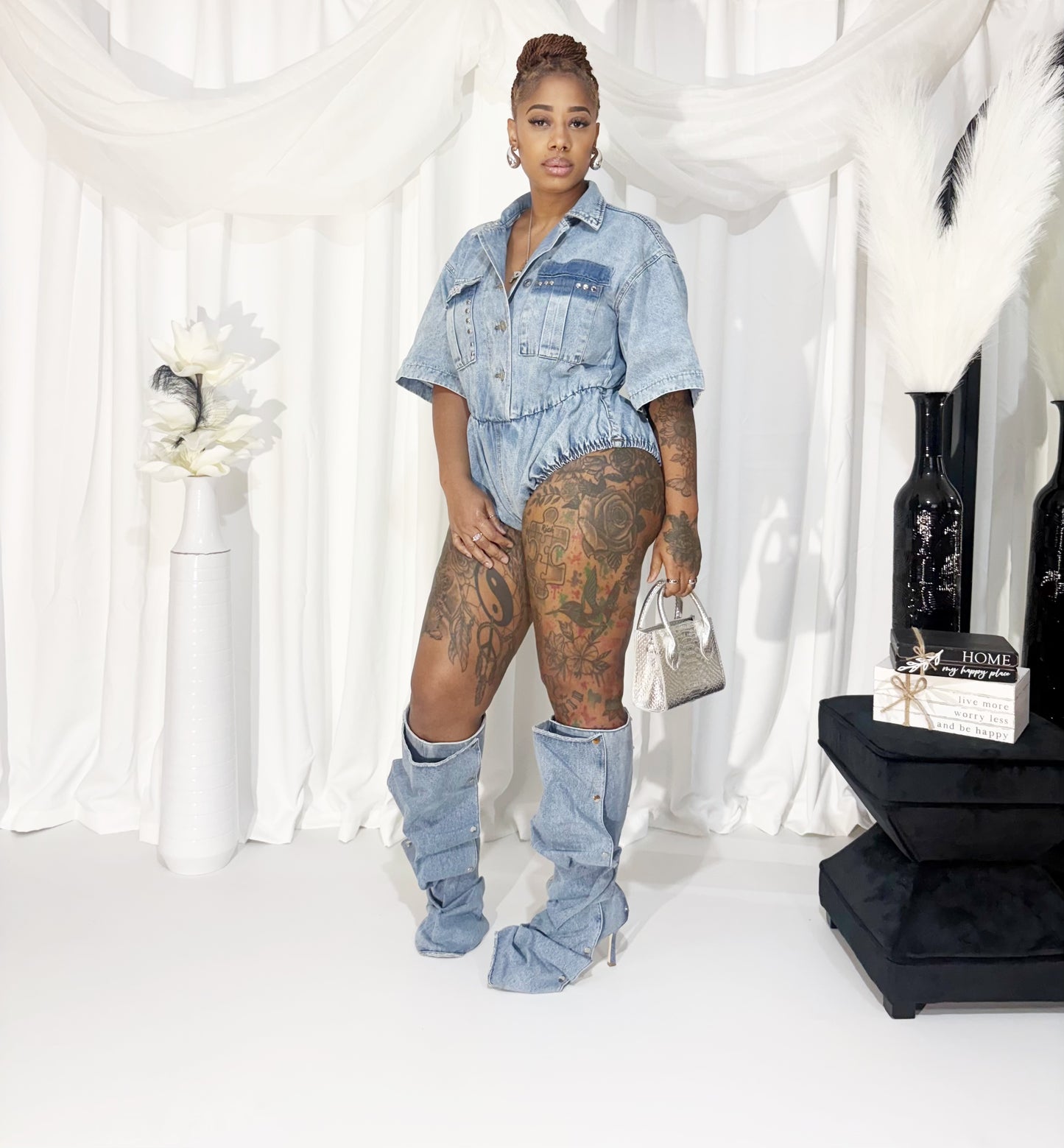 All Eyes On Me Denim Romper