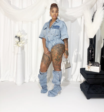 All Eyes On Me Denim Romper
