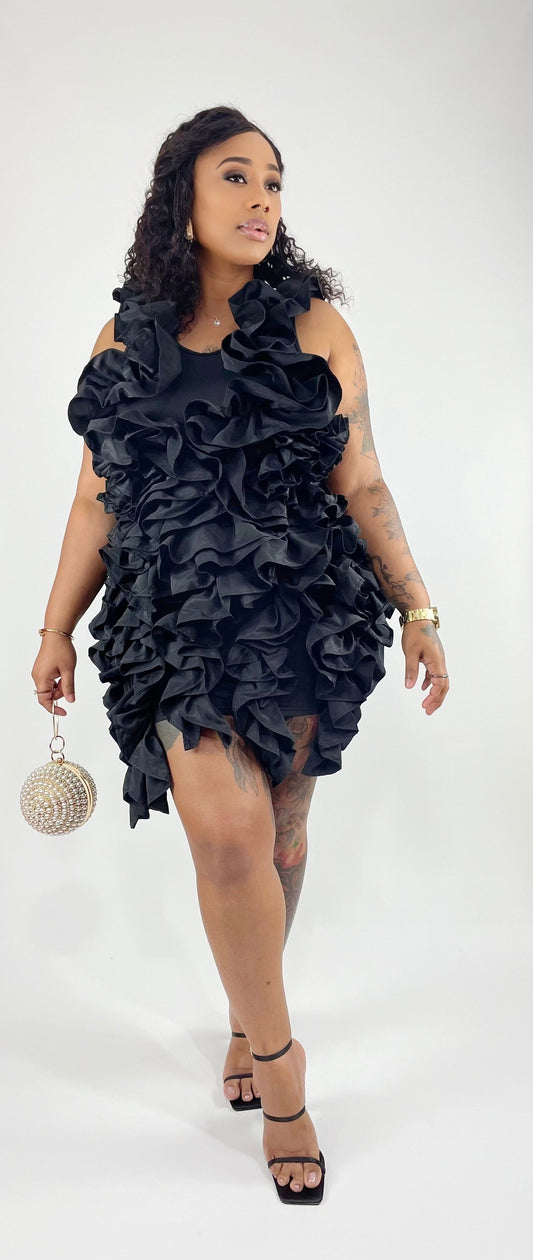 Black Beauty In Ruffle Dress