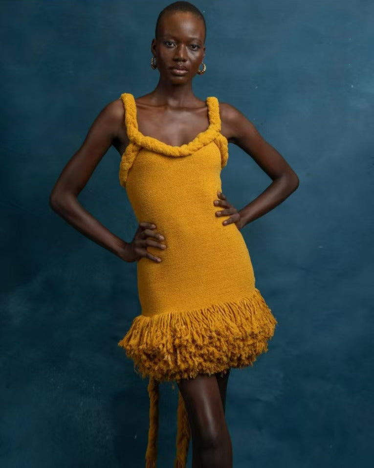 Autumn Winter Hand Woven Twine Rope Shoulder Strap Tassel Dress Swing Pineapple N Baby Autumn Winter Hand Woven Twine Rope Shoulder Strap Tassel Dress Swing Pineapple N Baby