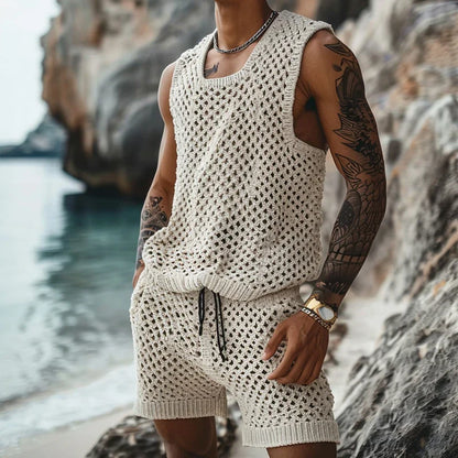 New Summer Men Knitted Two Piece Set Shorts set