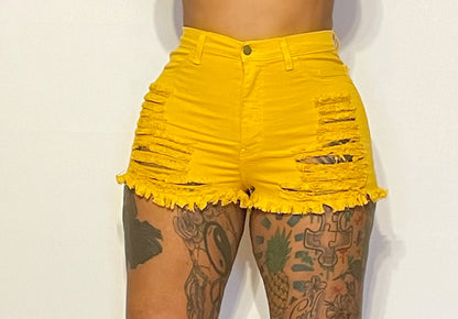 Slice Pineapple Distressed Shorts