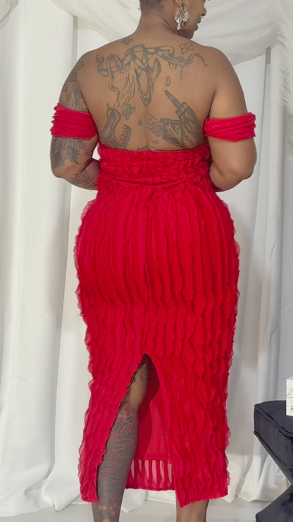 Crimson Waves Halter Maxi Dress