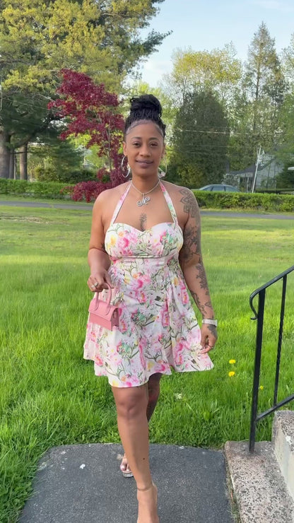 Spring Bloom Halter Dress