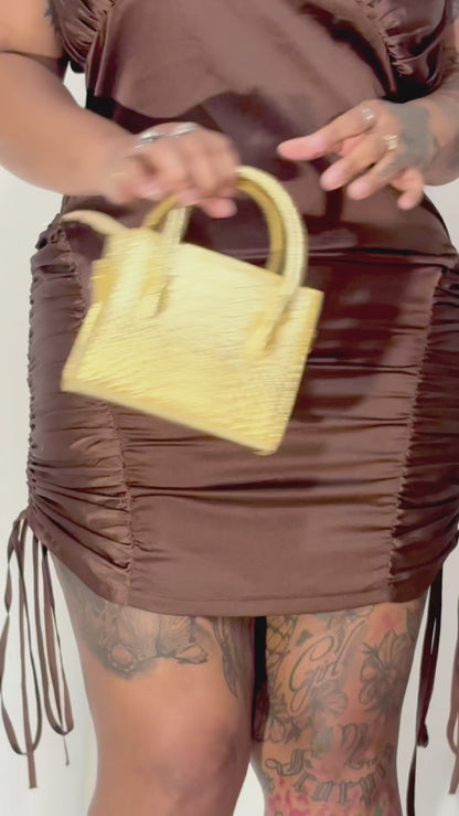 Sweet Cocoa Satin Ruched Dress